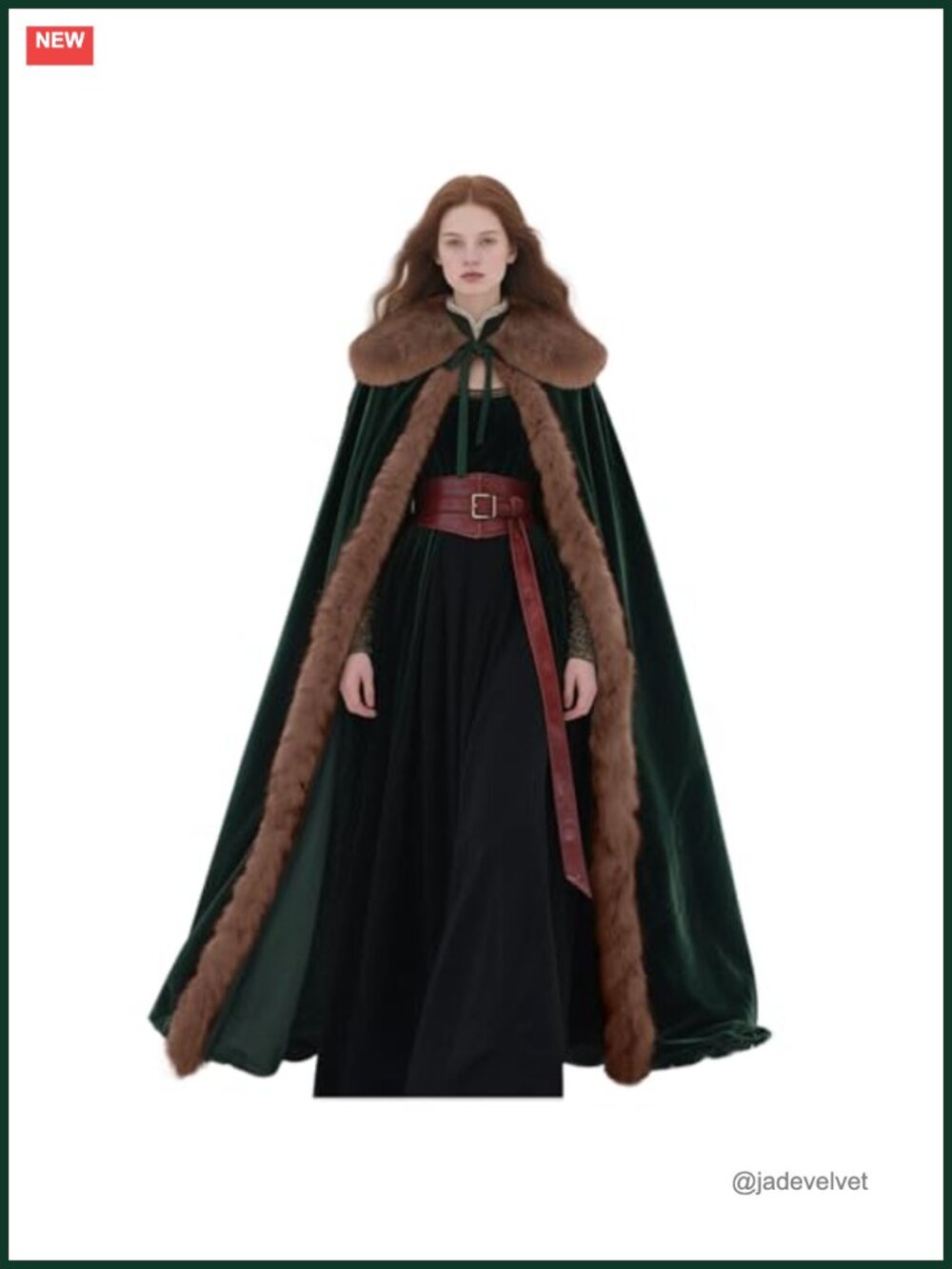 Velvet Viking Cloak Renaissance Cape with Detachable Faux Fur Collar